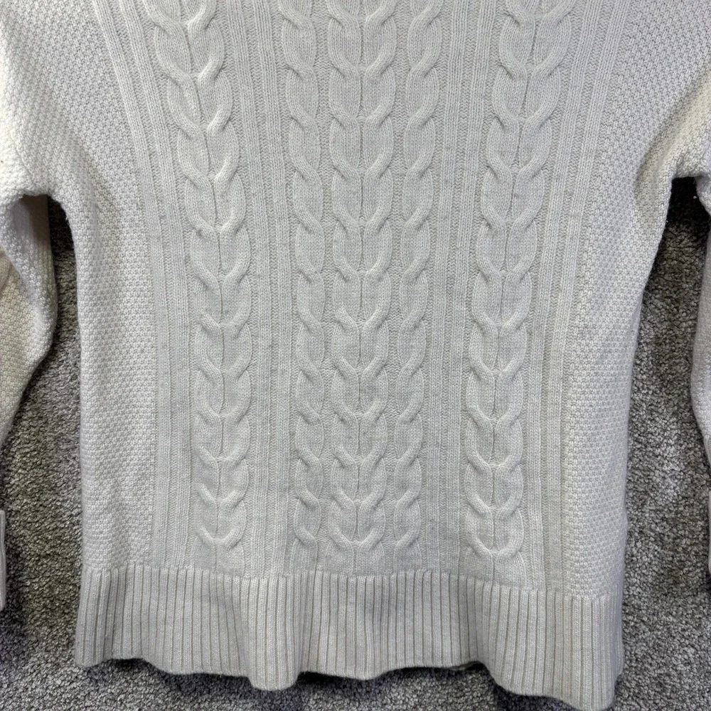 Banana Republic Sweater Mens Large‎ White Cashmere Mock Neck Cable Knit Pullover
